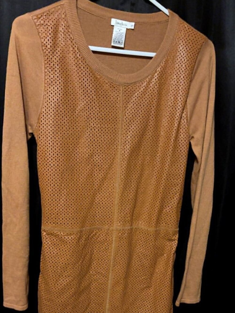 neiman marcus leather sweater dress small gold